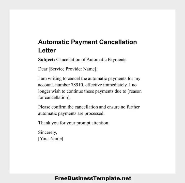 Automatic Payment Cancellation Letter