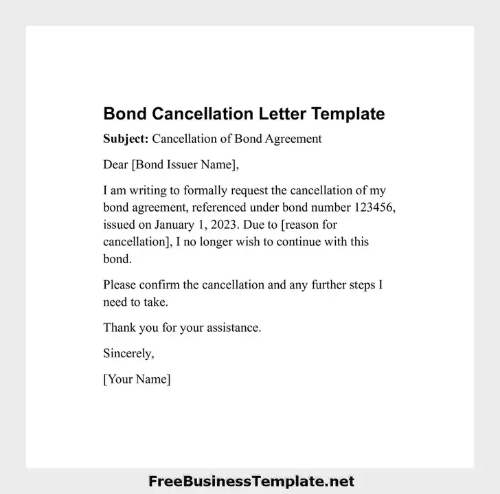 Bond Cancellation Letter Template