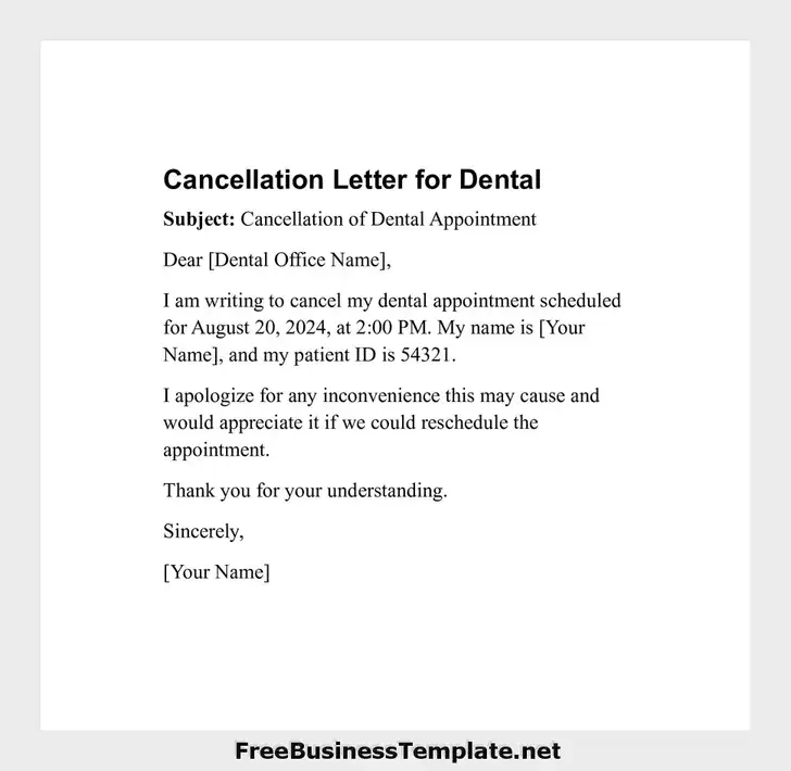 Cancellation Letter for Dental