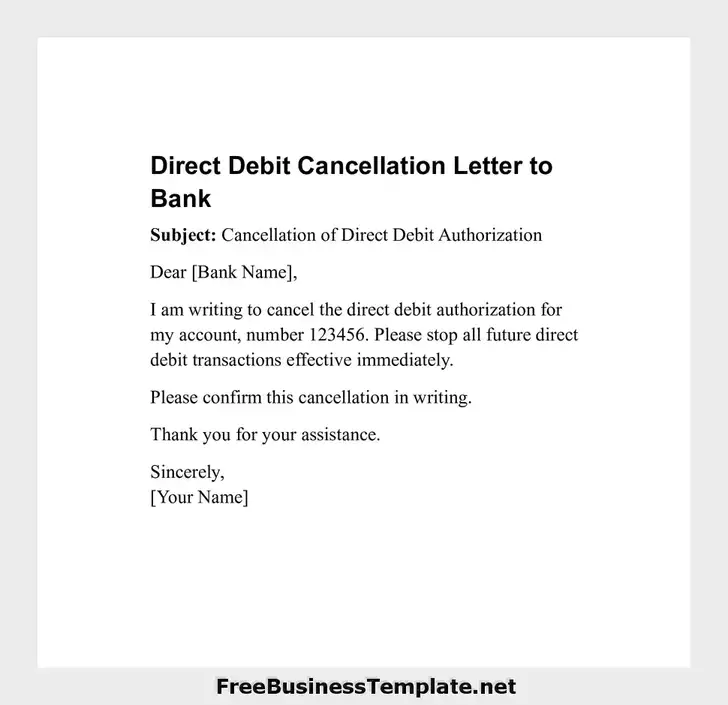 Direct Debit Cancellation Letter to Bank