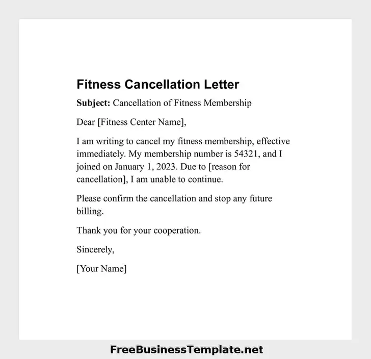 Fitness Cancellation Letter