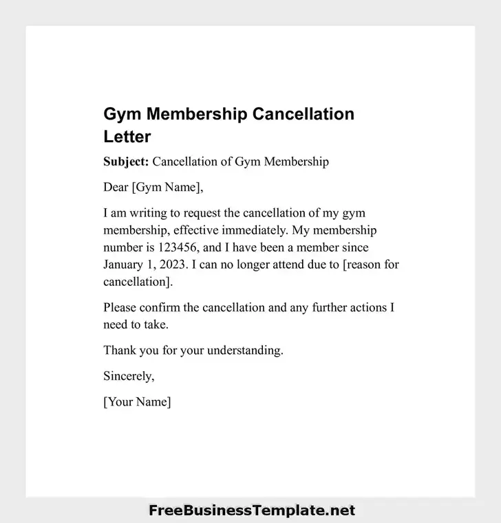 Gym Membership Cancellation Letter