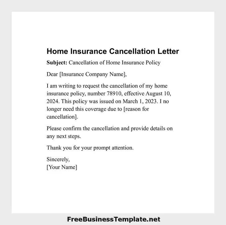 Home Insurance Cancellation Letter