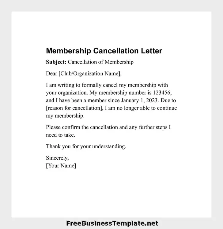 Membership Cancellation Letter