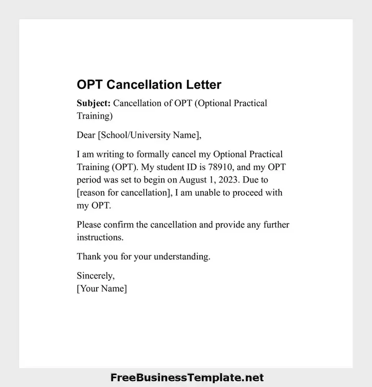 OPT Cancellation Letter