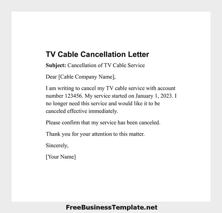 TV Cable Cancellation Letter