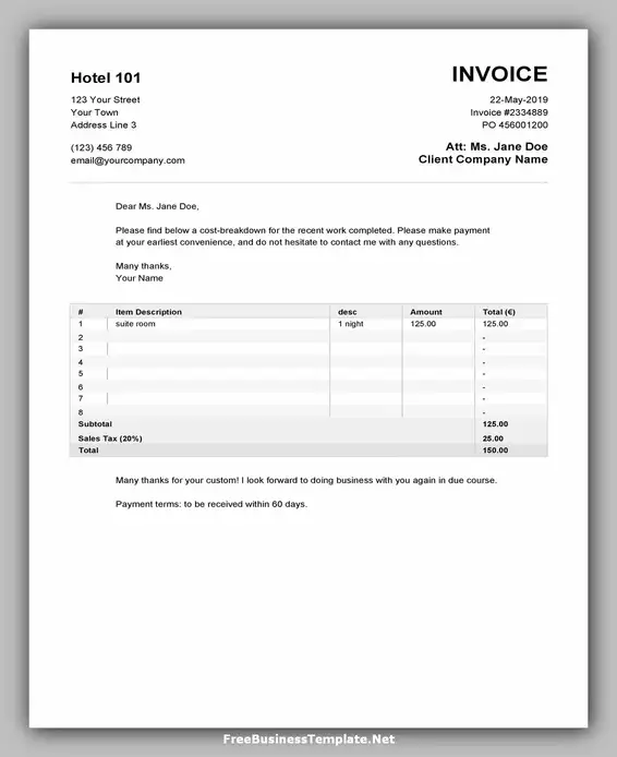 Free Hotel Receipt Template 01