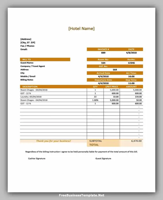 Free Hotel Receipt Template 02