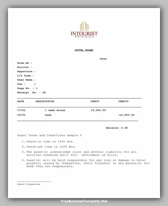 Free Hotel Receipt Template 06