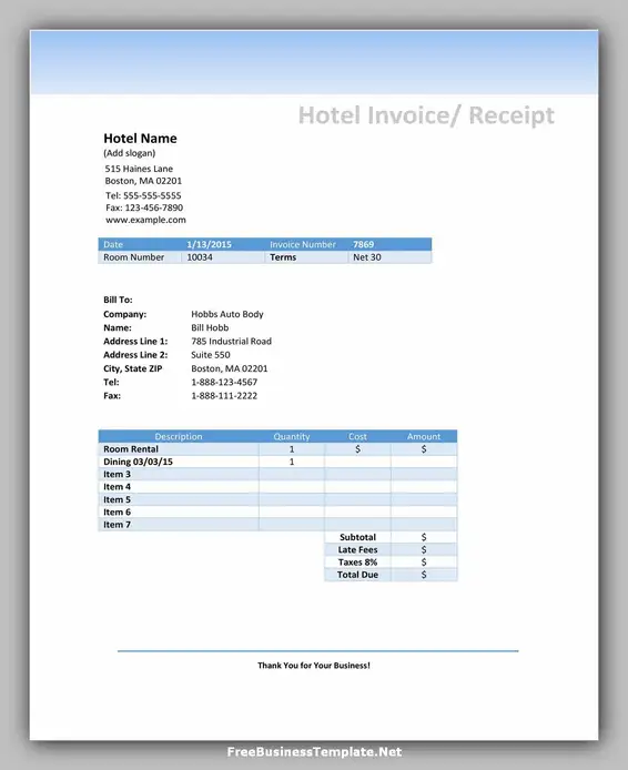 Free Hotel Receipt Template 07