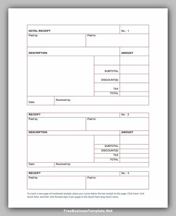 Free Hotel Receipt Template 08