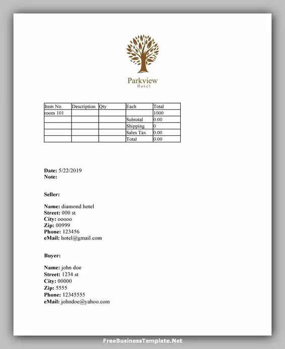 Free Hotel Receipt Template 09