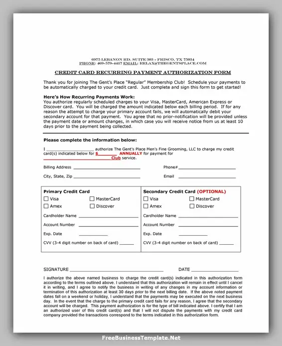 Free Credit Card Authorization Form Template Word 01