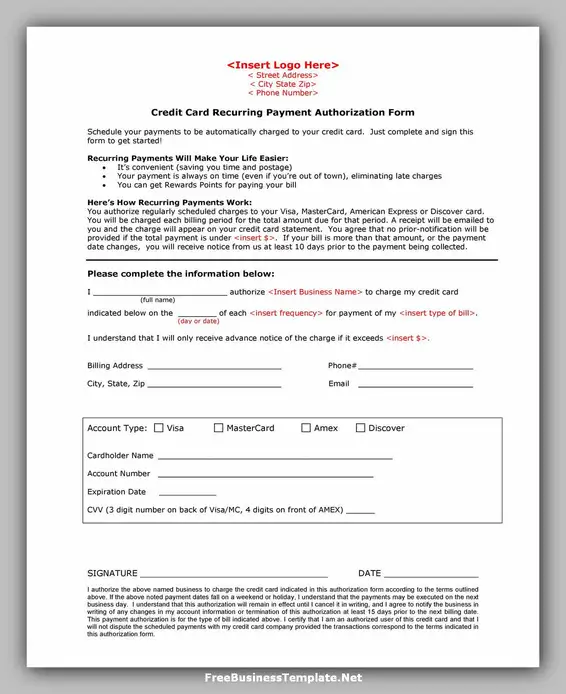 Free Credit Card Authorization Form Template Word 02