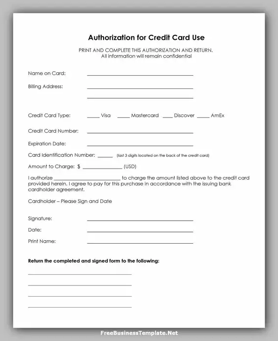 Free Credit Card Authorization Form Template Word 05