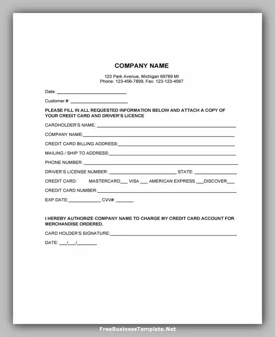 Free Credit Card Authorization Form Template Word 06