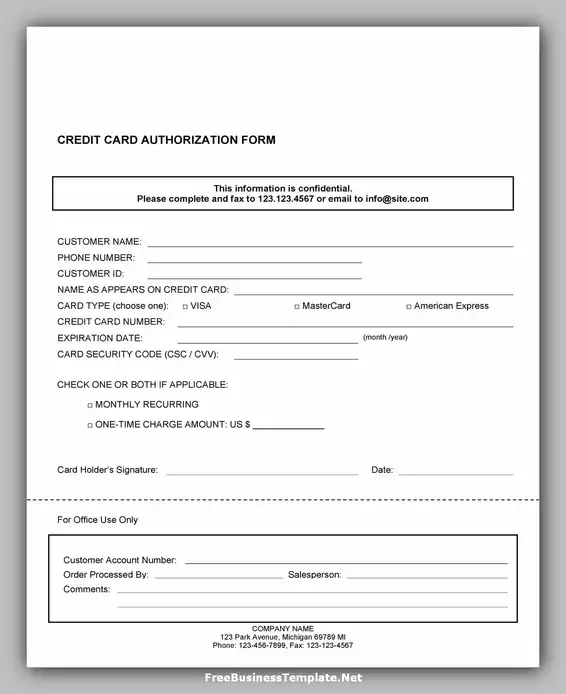 Free Credit Card Authorization Form Template Word 07