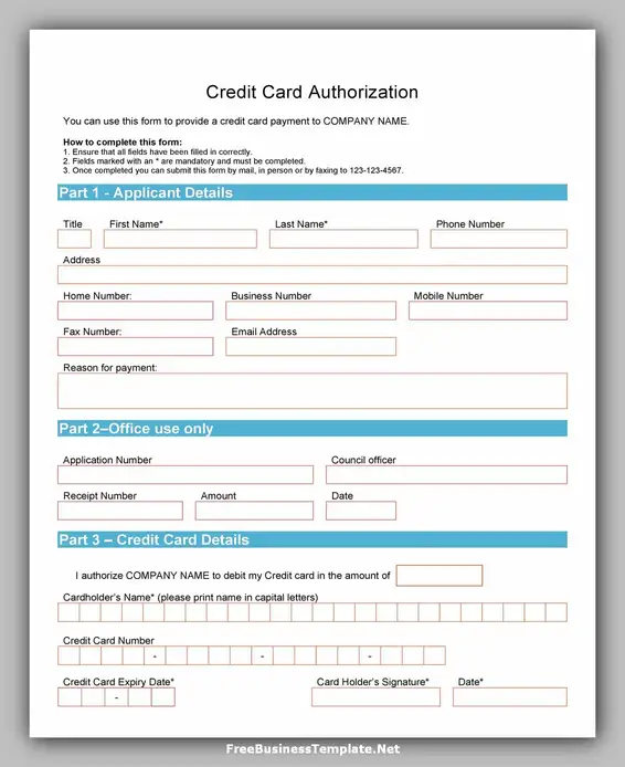 Free Credit Card Authorization Form Template Word 08