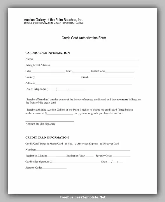 Free Credit Card Authorization Form Template Word 09