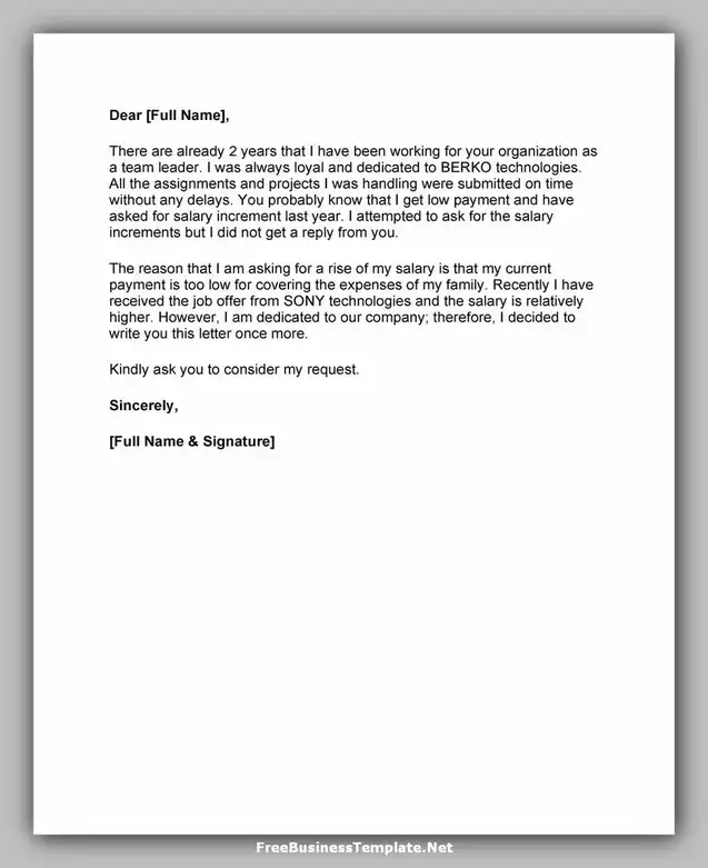 Sample Salary Increase Letter Template 01