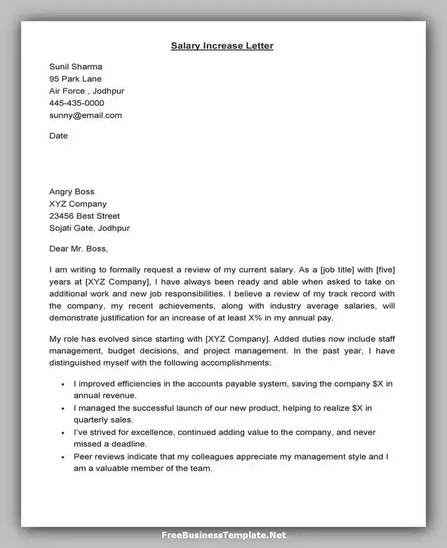 Sample Salary Increase Letter Template 02