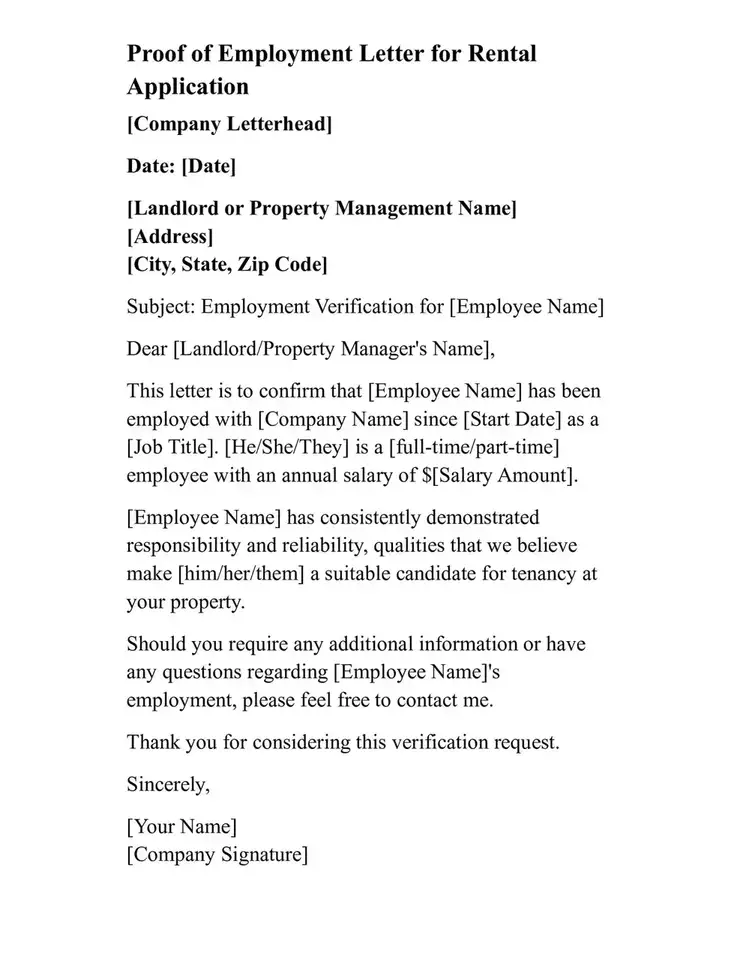 proof of employment letter for immigration