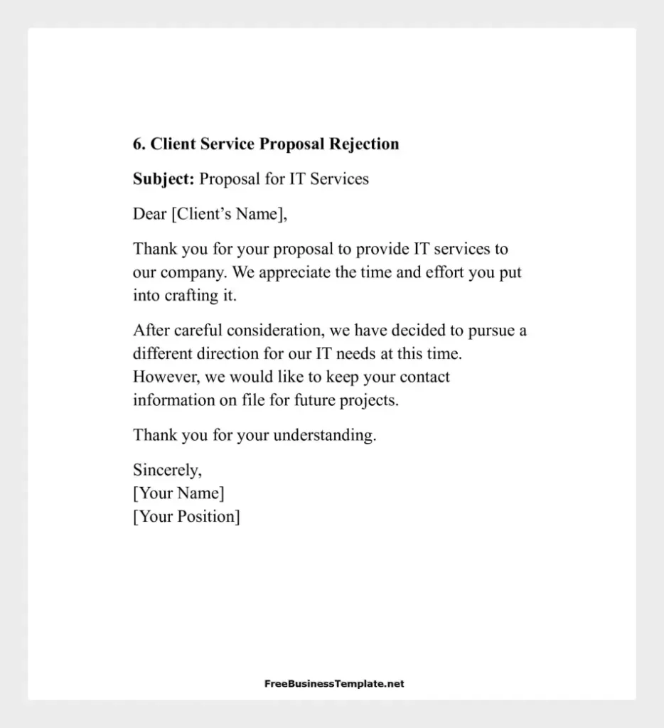 Client Service Proposal Rejection