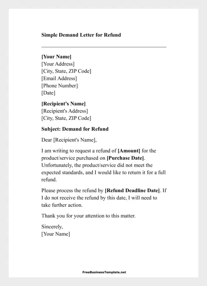 Demand Letter for Refund