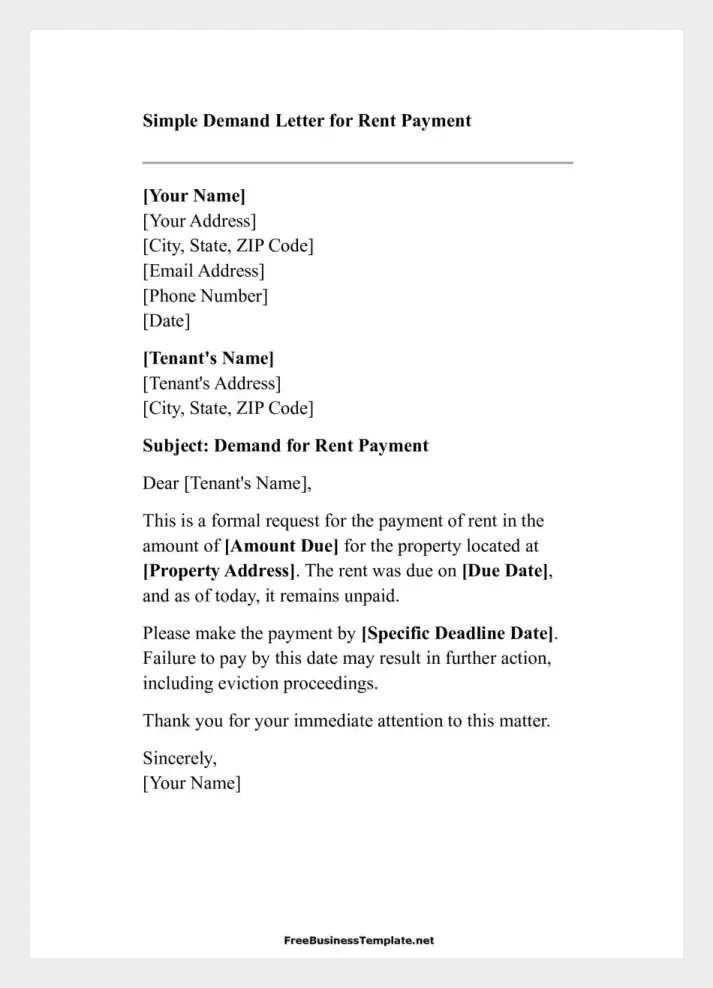 Demand Letter for Rent Payment