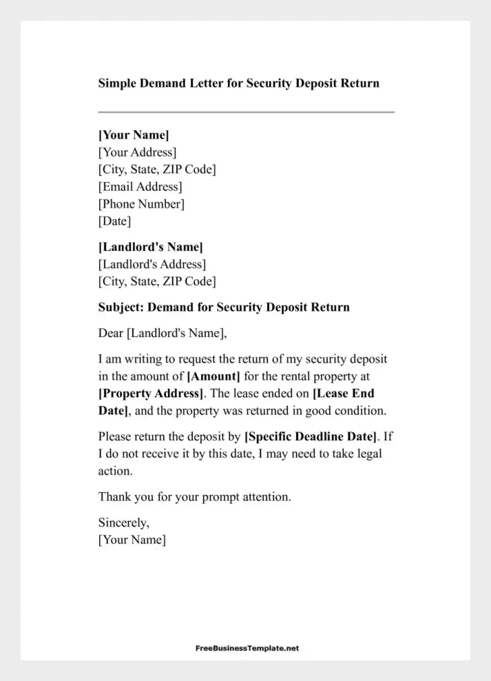 Demand Letter for Security Deposit Return