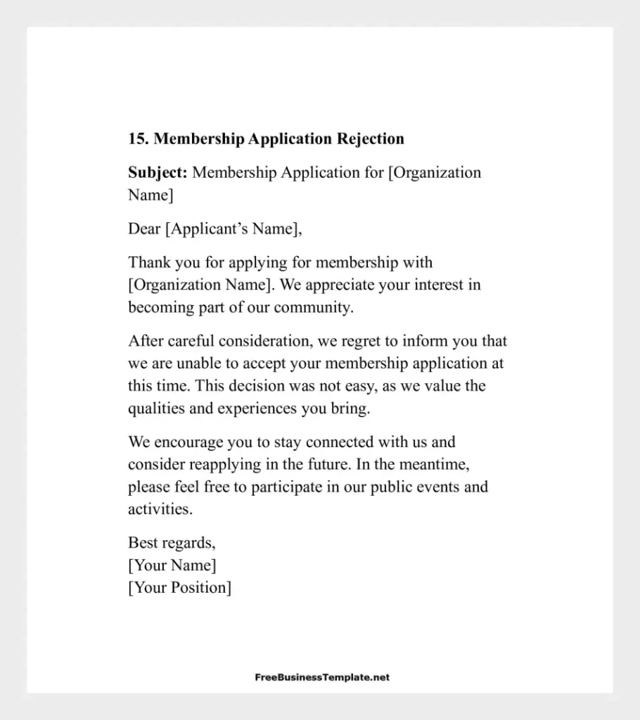 Membership Application Rejection