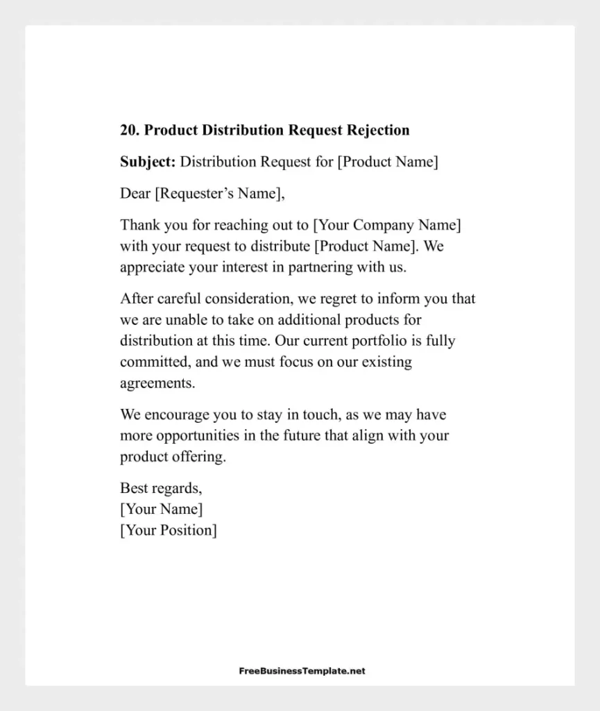 Product Distribution Request Rejection