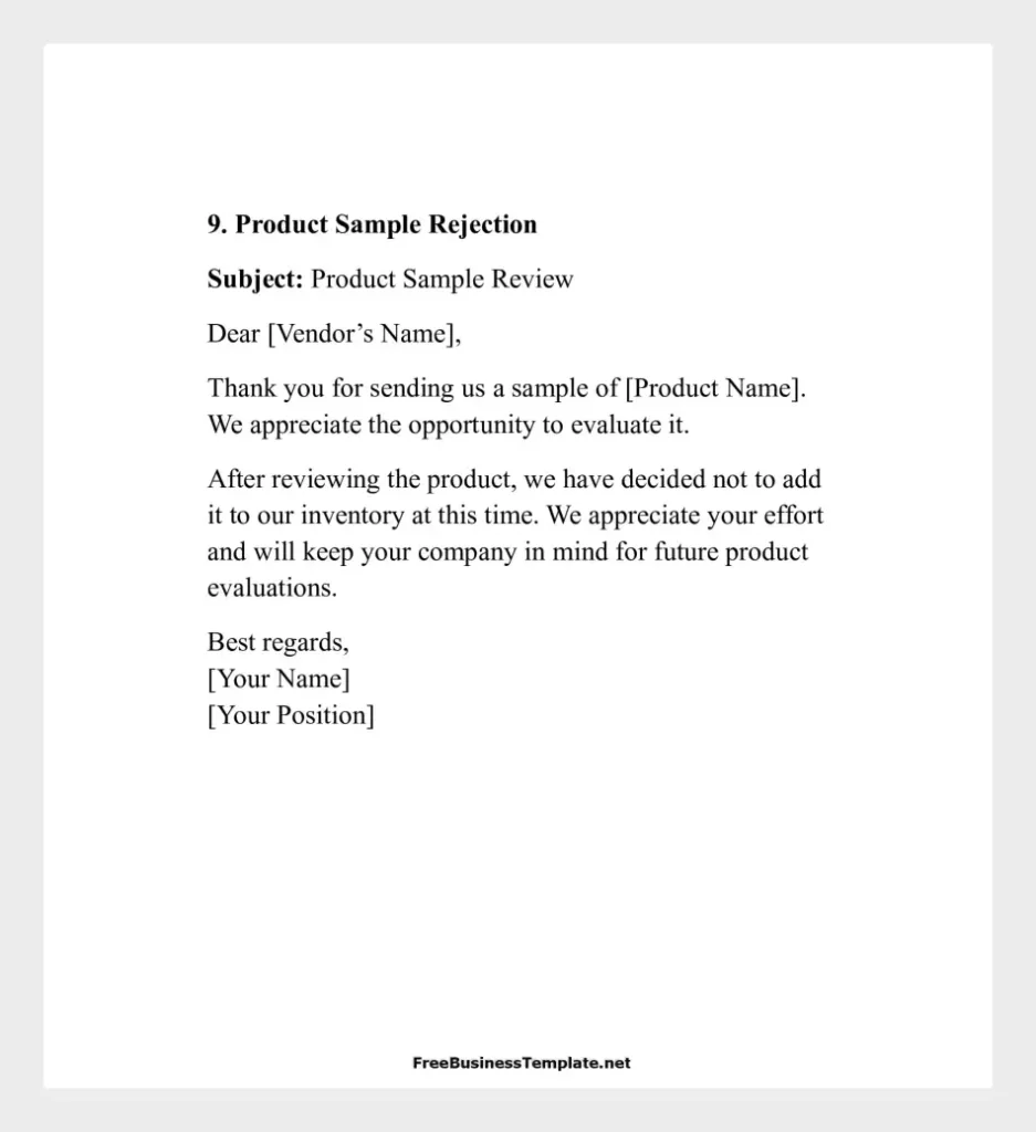 Product Sample Rejection