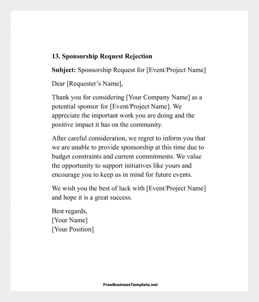 Sponsorship Request Rejection