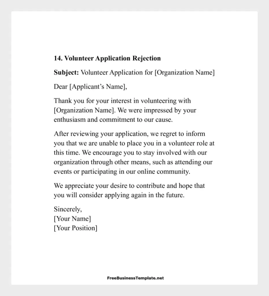 Volunteer Application Rejection