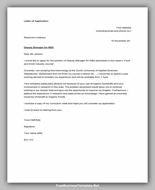 letter of Application Template Word 39