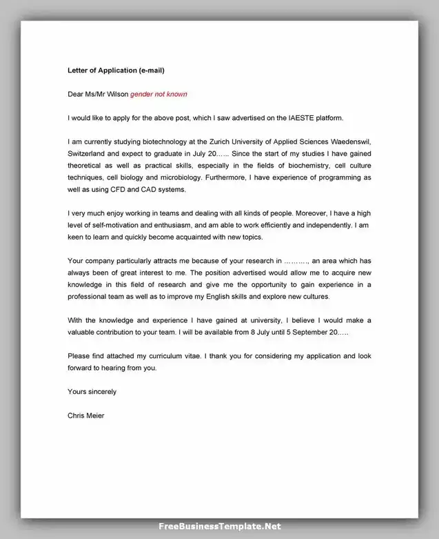 letter of Application Template Word 41