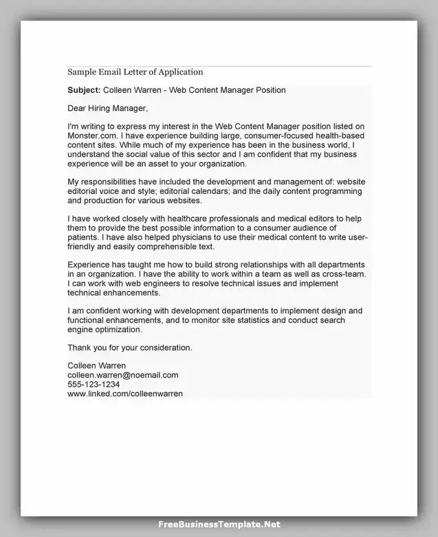 letter of Application Template Word 43