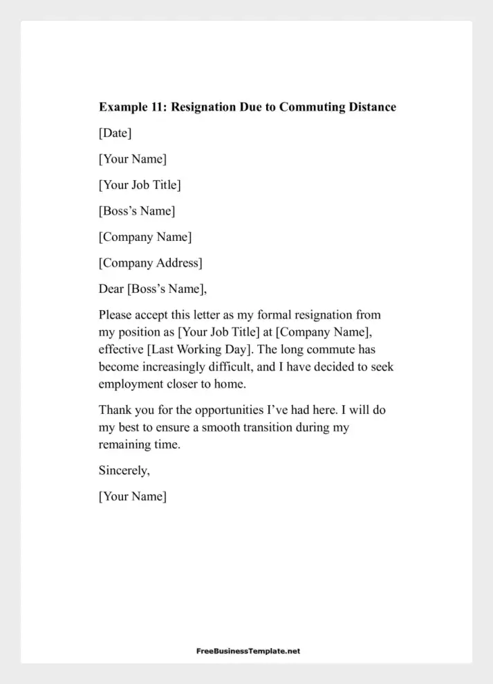 Examples of Two Weeks Notice Letters Resignation Due to Commuting Distance