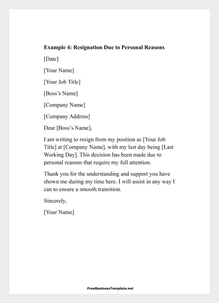 Examples of Two Weeks Notice Letters Resignation Due to Personal Reasons