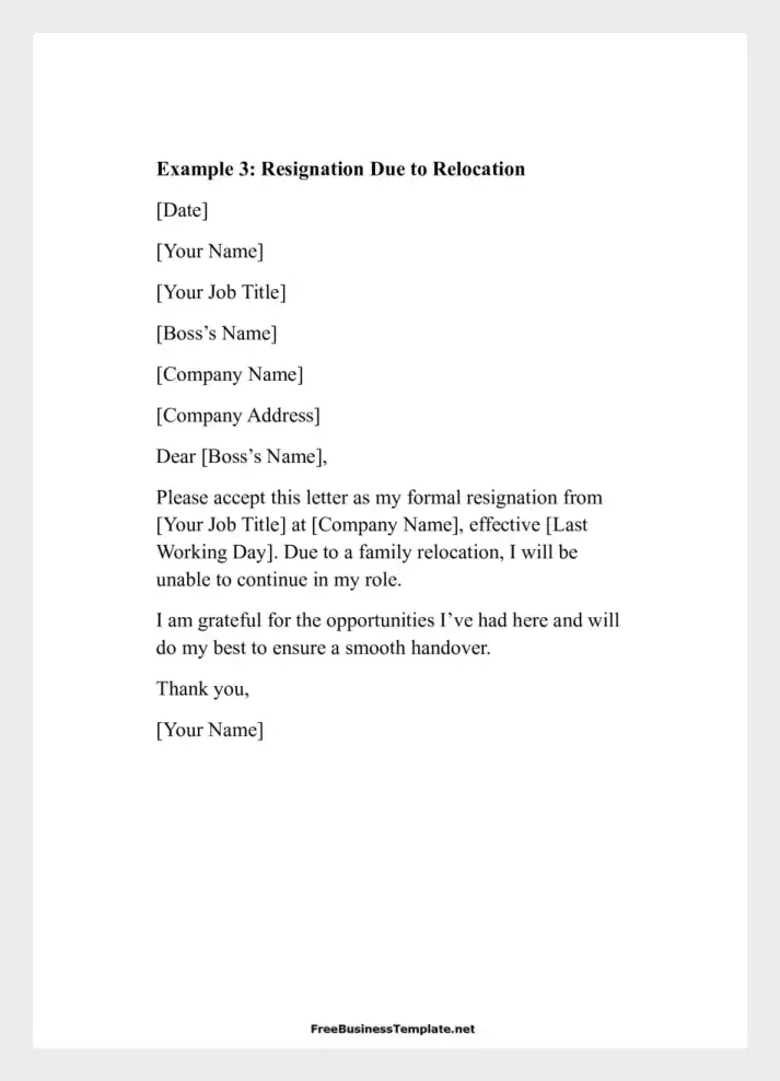 Examples of Two Weeks Notice Letters Resignation Due to Relocation