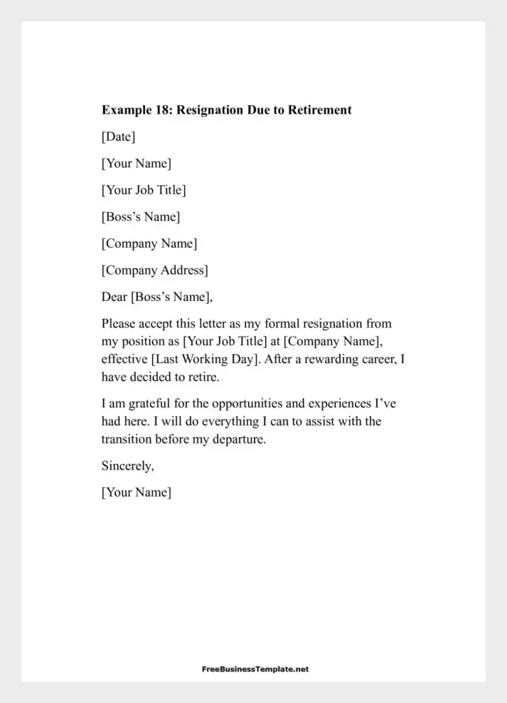 Examples of Two Weeks Notice Letters Resignation Due to Retirement