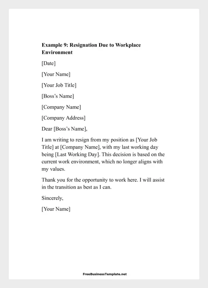 Examples of Two Weeks Notice Letters Resignation Due to Workplace Environment