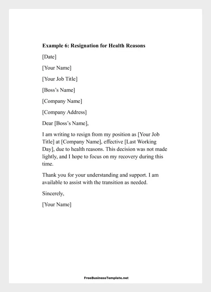 Examples of Two Weeks Notice Letters Resignation for Health Reasons