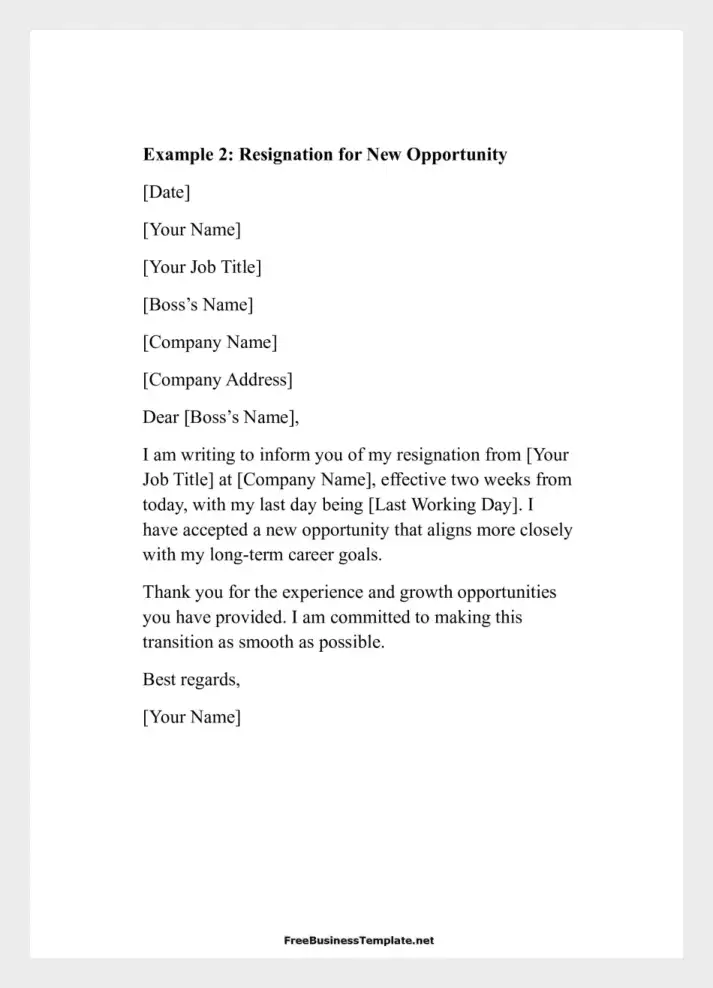 Examples of Two Weeks Notice Letters Resignation for New Opportunity