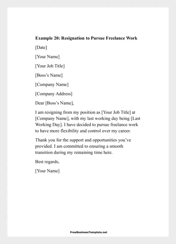 Examples of Two Weeks Notice Letters Resignation to Pursue Freelance Work