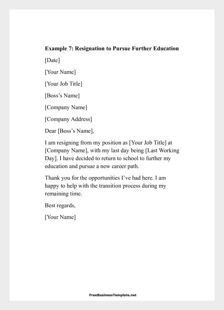 Examples of Two Weeks Notice Letters Resignation to Pursue Further Education