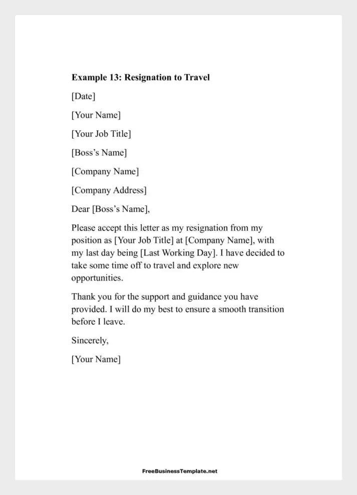 Examples of Two Weeks Notice Letters Resignation to Travel