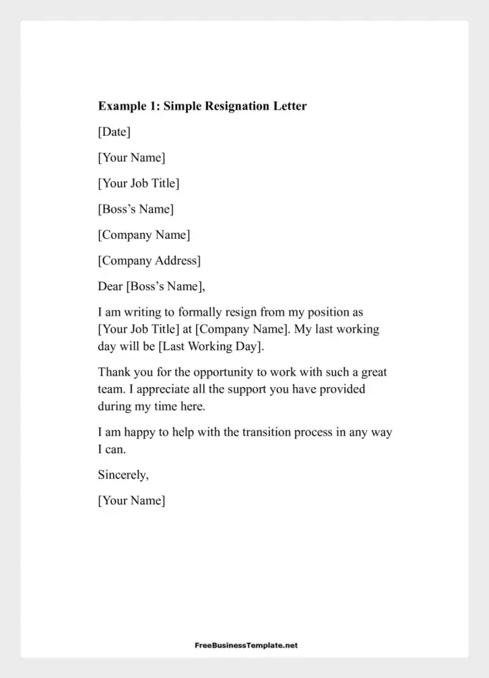 Examples of Two Weeks Notice Letters Simple Resignation Letter