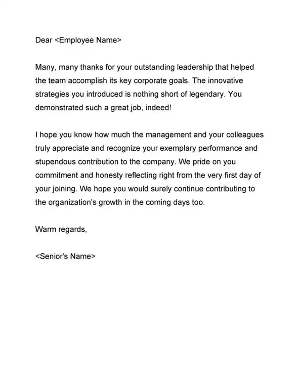 Recognition letter sample for employee 01